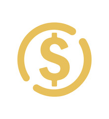 Cashback icon dollar with back arrow , return money, cash back rebate, gold web symbol on white background