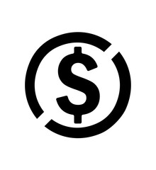 Cashback icon dollar with back arrow , return money, cash back rebate, web symbol on white background