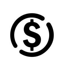 Cashback icon dollar with back arrow , return money, cash back rebate, web symbol on white background
