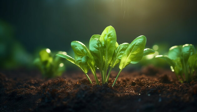 Fresh green leaves symbolize the beginnings of new life in nature generated by AI