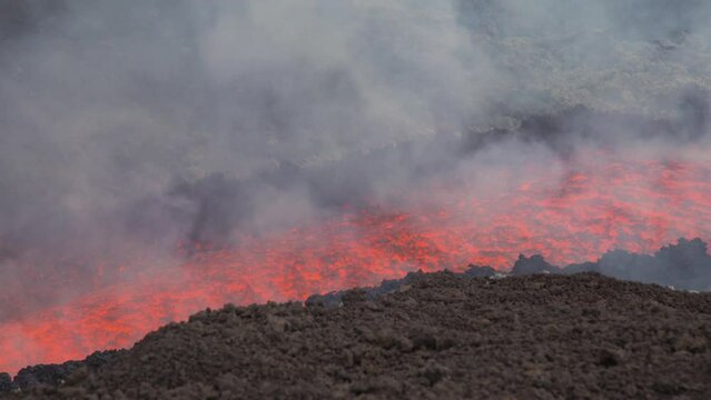 Etna Eruption in Sicily. Lava flow 
