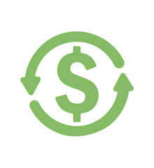 Obraz premium Cashback icon dollar with back arrow , return money, cash back rebate, green web symbol on white background