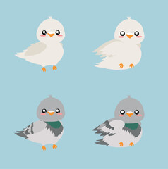 ilustracion tierna de dos palomas, blanca y otra gris