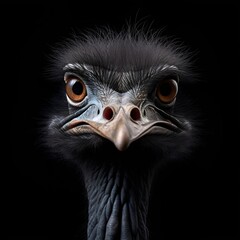Ostrich portrait with a black background 