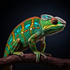 Chameleon portrait with a black background 