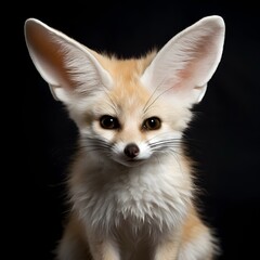 Fennec fox portrait with a black background 