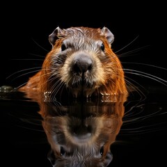 Beaver portrait with a black background 