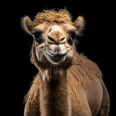 Camel portrait with a black background 