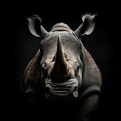 Rhino portrait with a black background 