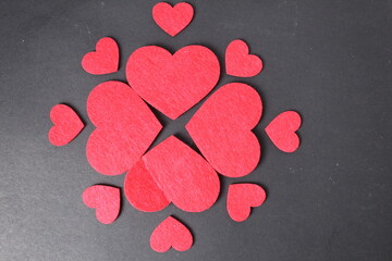 Pattern ornament of red etra hearts on black background. Basics of Mosaic Tagan. Valentine's Day Valentine's Day Concept