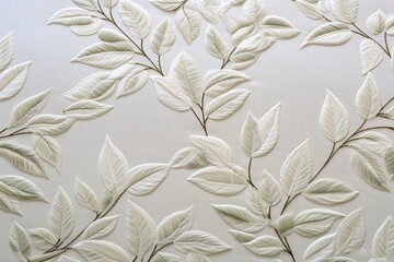 Fototapeta premium Leaves, embroidered in soft white.
