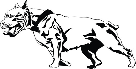 Cartoon Black and White Isolated Illustration Vector Of A Pet Pitbull Puppy Dog Walking