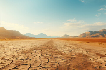 Landscape of the American desert, a dried-up river due to global warming, generative AI