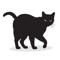 Cat silhouettes and icons. Black flat color simple elegant white background cat animal vector and illustration.	
