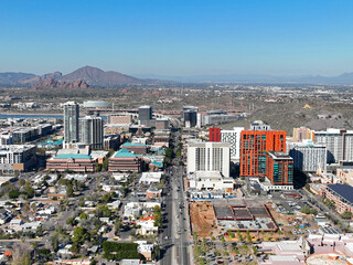 Tempe modern city skyline aerial view on S Mill Avenue near Arizona State University ASU in city of...