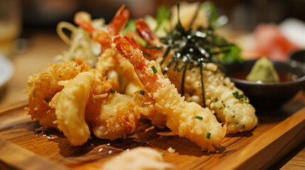 fried shrimp on a plate, Japanese tempura 