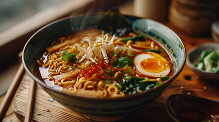 Asian style spicy noodles and soup isolated 