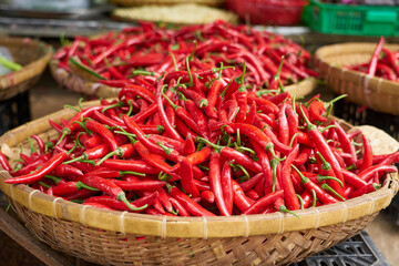 Red chili peppers on the market in Vietnam.