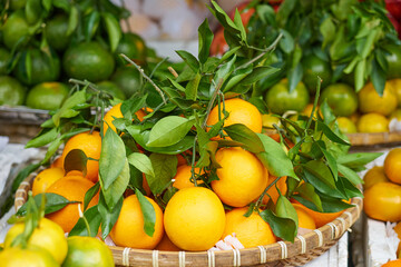 Fresh tangerines on the market in Vietnam.