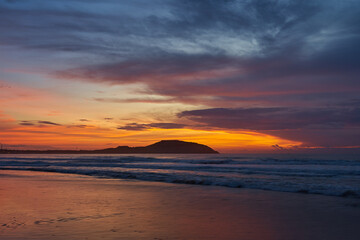 Colorful sunrise on the coast of the South China Sea.