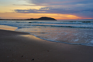 Colorful sunrise on the coast of the South China Sea.