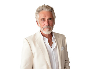 portrait of stylish old man in white suit