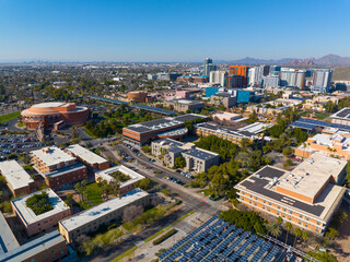 Tempe city downtown and Arizona State University ASU including Gammage Auditorium in main campus...