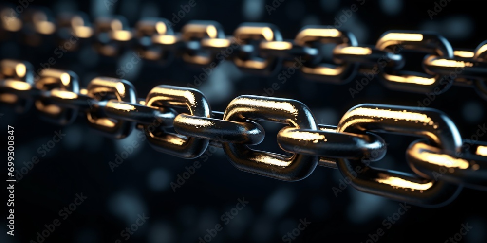 Poster gleaming metal chains with a bokeh effect. generative ai