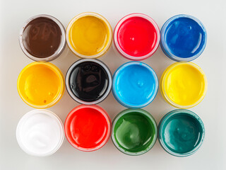 Artistic paints for drawing, gouache acrylic paints for painting, teaching drawing