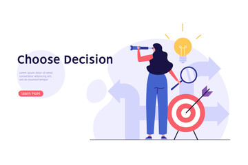 Decision making concept with choose different way. Student or employee choose career path. Various business ways. Difficult choice. Vector illustration in flat cartoon design for web banner, UI