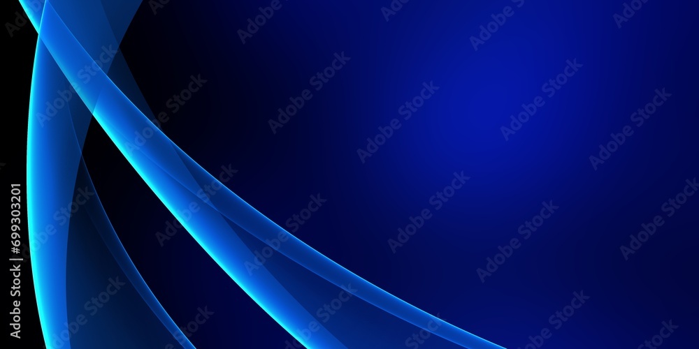 Poster abstract shiny color blue wave design element on dark background. science design