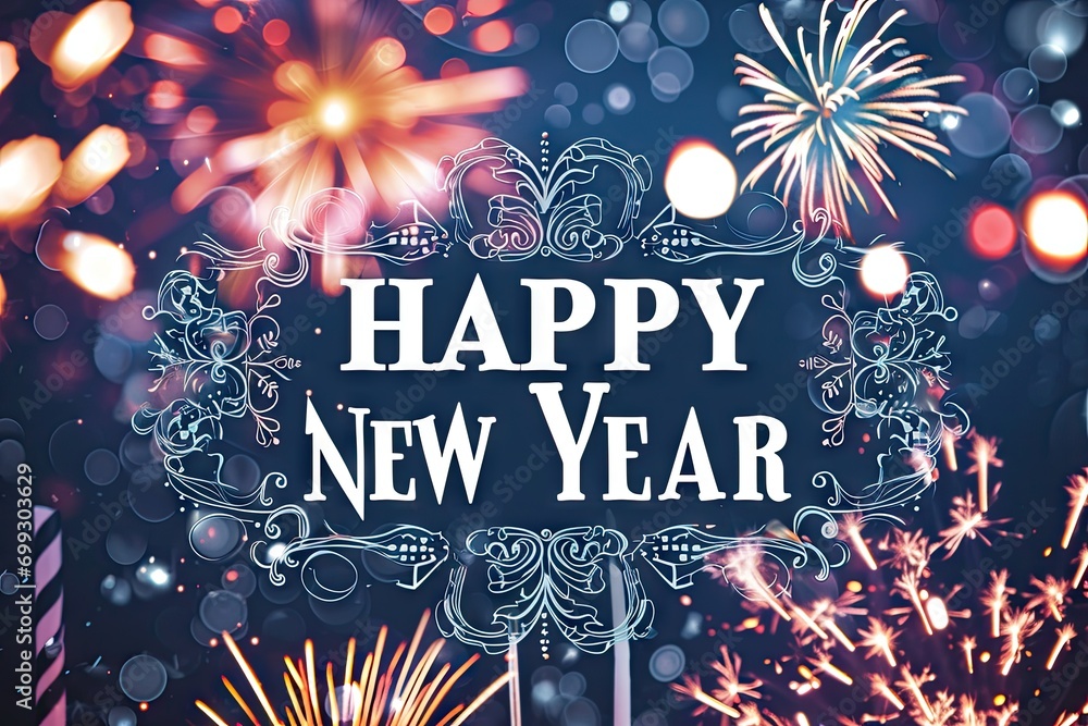 Poster a colorful background with words and fireworks generative ai