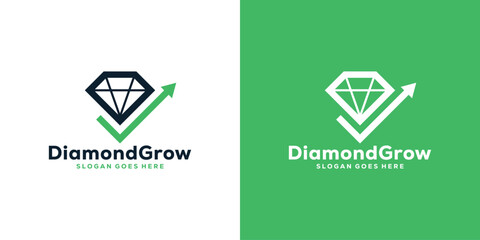 Simple Diamond Grow Logo. Diamond Investment Arrow Up with Minimalist Style  Vector Icon Logo Design Template.