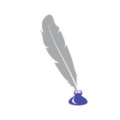 Feather and inkwell silhouette. Vector drawing on a white background.
