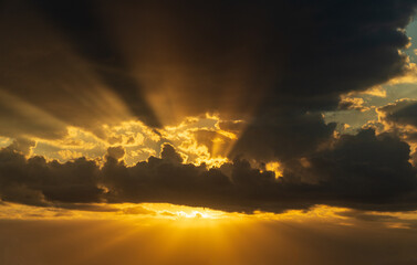 Dramatic sunset over the Mississippi river in Baton Rouge Louisiana looking towards Port Allen