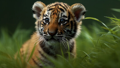 Tiger, nature striped beauty, staring with aggression in the wild generated by AI