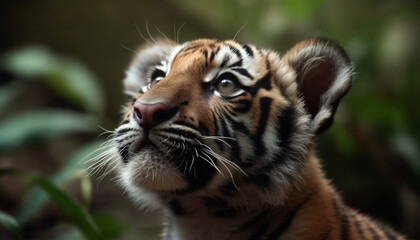Bengal tiger, fierce and majestic, gazes into the camera generated by AI