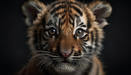 Tiger, close up, feline, nature, striped, big cat, endangered species, fur, cute, staring generated by AI