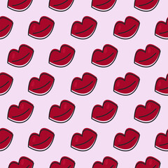 seamless background with red lips on pink background 