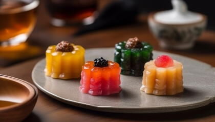 A sweet gourmet dessert snack, a refreshing plate of freshness generated by AI