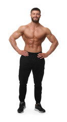 Young bodybuilder with muscular body on white background