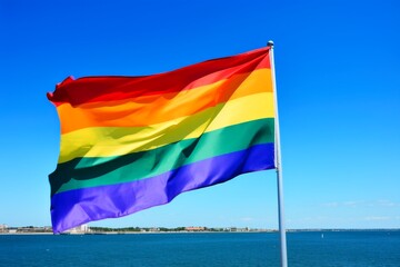A rainbow flag in the wind.