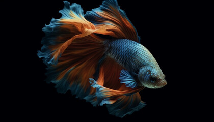 The elegant siamese fighting fish swims in a blue aquatic space generated by AI