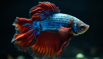 Blue fish swimming in underwater motion, showcasing beauty in nature generated by AI