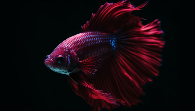 The multi colored siamese fighting fish swims elegantly in the underwater generated by AI