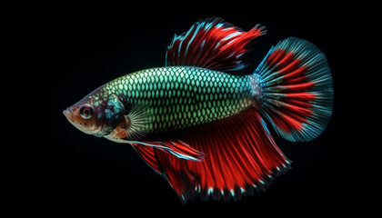 Colorful siamese fighting fish swimming in a bright underwater world generated by AI