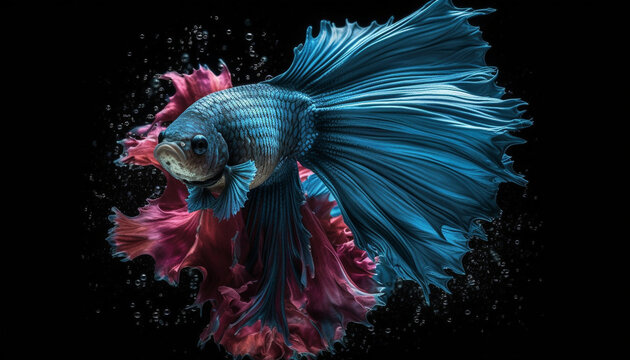 Siamese fighting fish in motion, underwater aggression, multi colored beauty generated by AI