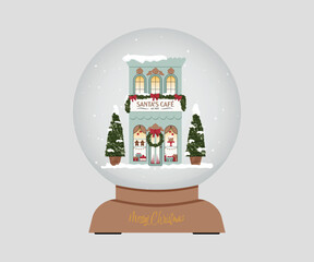 Christmas Snow Globe with Santa's Cafe, Snow Globe with Scenery, Premium Vector
