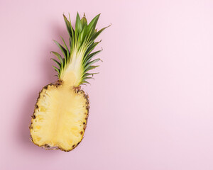 Creative composition with sliced pineapple on bright background. Creative minimal summer concept.