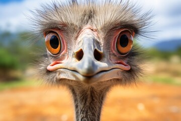 Close up of a Ostrich looking into the camera. - obrazy, fototapety, plakaty
